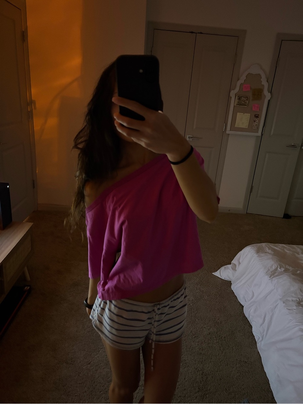 PINK Victoria's Secret Hot Pink Off-Shoulder Short Sleeve Tee